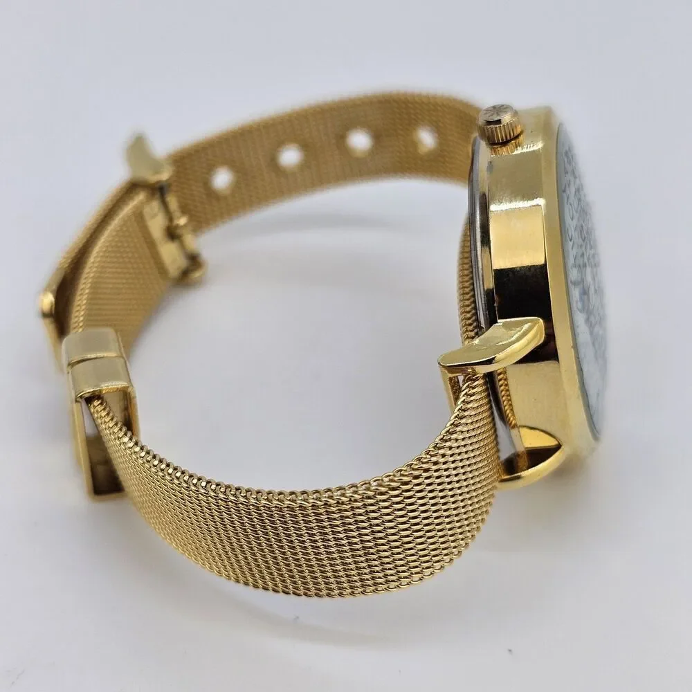 Issac Mizrahi Live Women's Watch 36MM Gray Dial Gold Case Mesh‎ Band New Battery